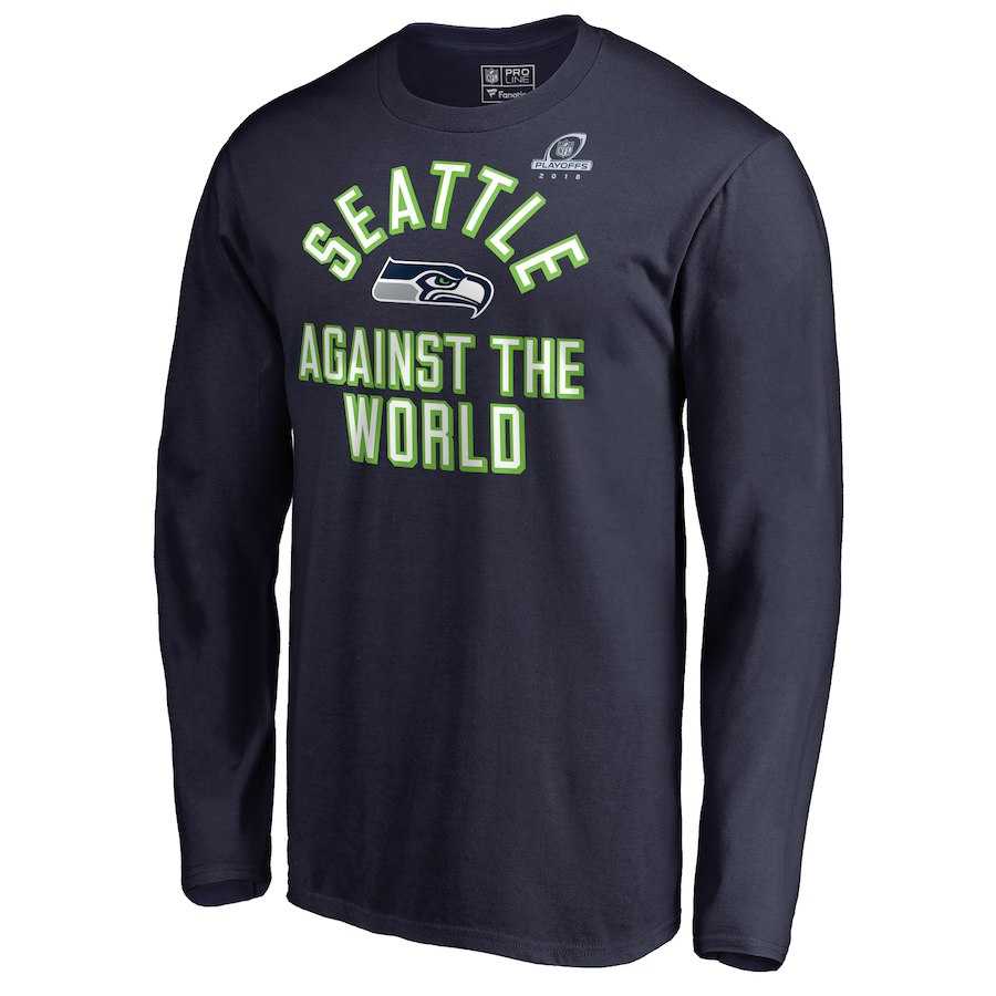 Men's Seahawks Navy 2018 NFL Playoffs Against The World Long Sleeve T-Shirt,We sell and wholesale Men's Seahawks Navy 2018 NFL Playoffs Against The World Long Sleeve T-Shirt on line form chian!